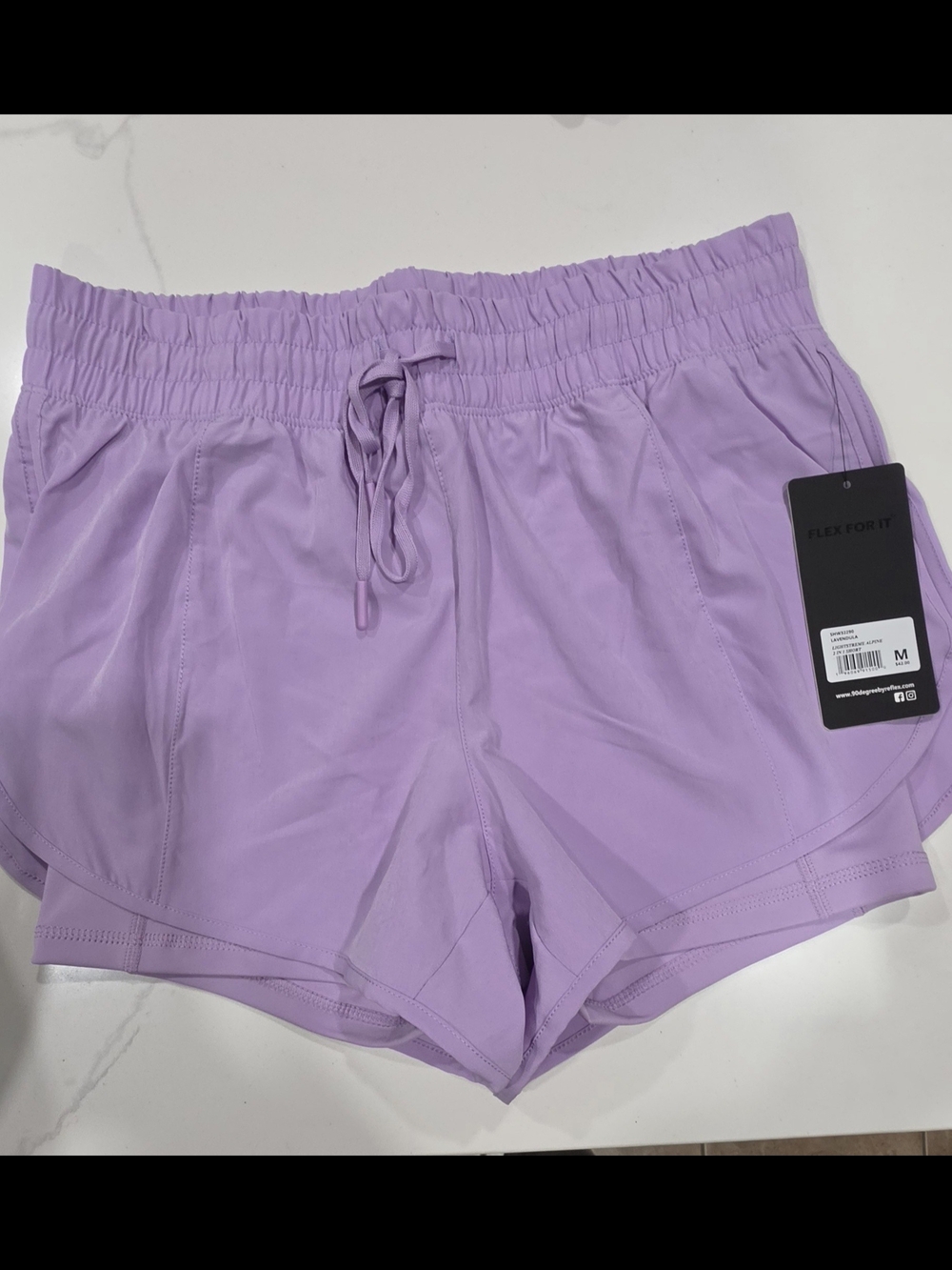 90 Degree By Reflex Lavender Elastic Waist Athletic Shorts